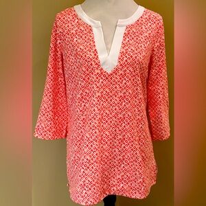 Tommy Bahama Pink and White Island Zone 3/4 Sleeve Relaxed Tunic